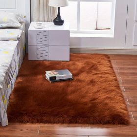 1pc Fluffy Imitation Wool Area Rug, Suede Fleece Bottom Long Imitation Wool Rug, Acrylic 80% Polyester 20%, 2.36inch Long Wool (Color: Coffee, size: 35.43*59.06inch)